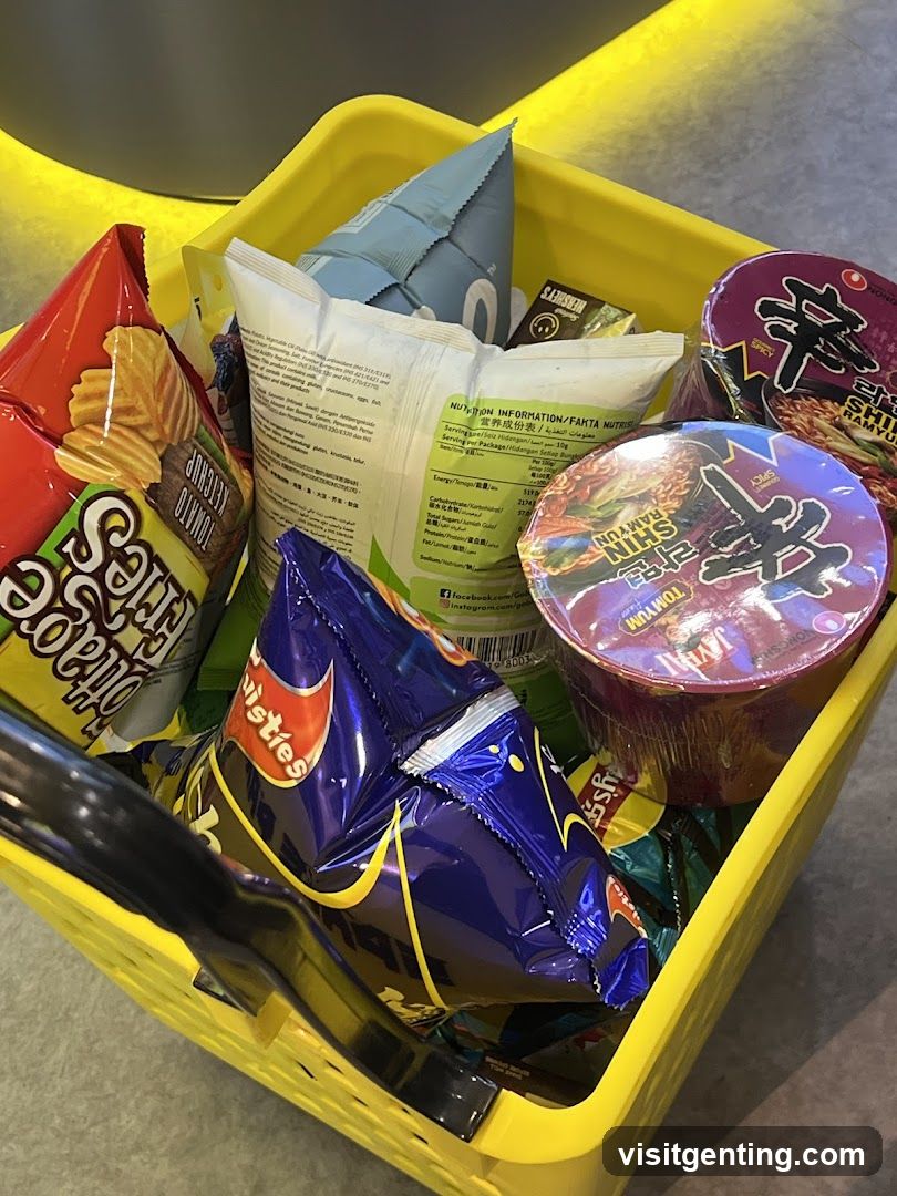 Yellow basket with snacks