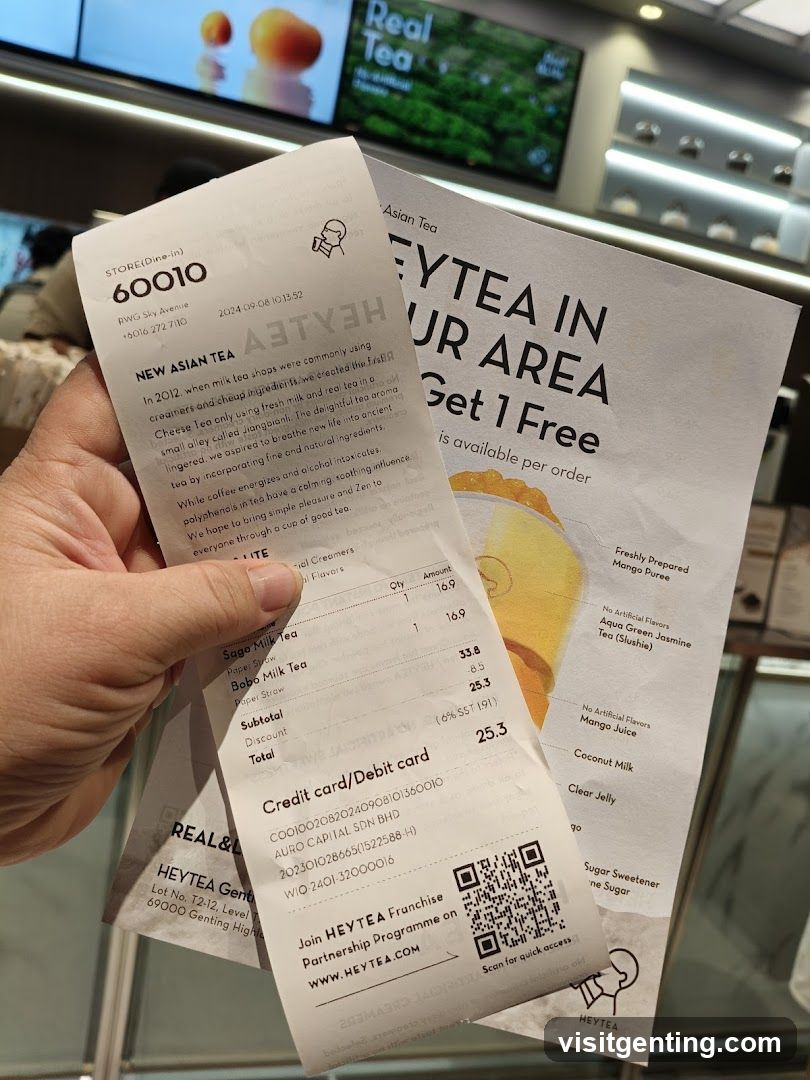 Heytea Receipt and Flyer