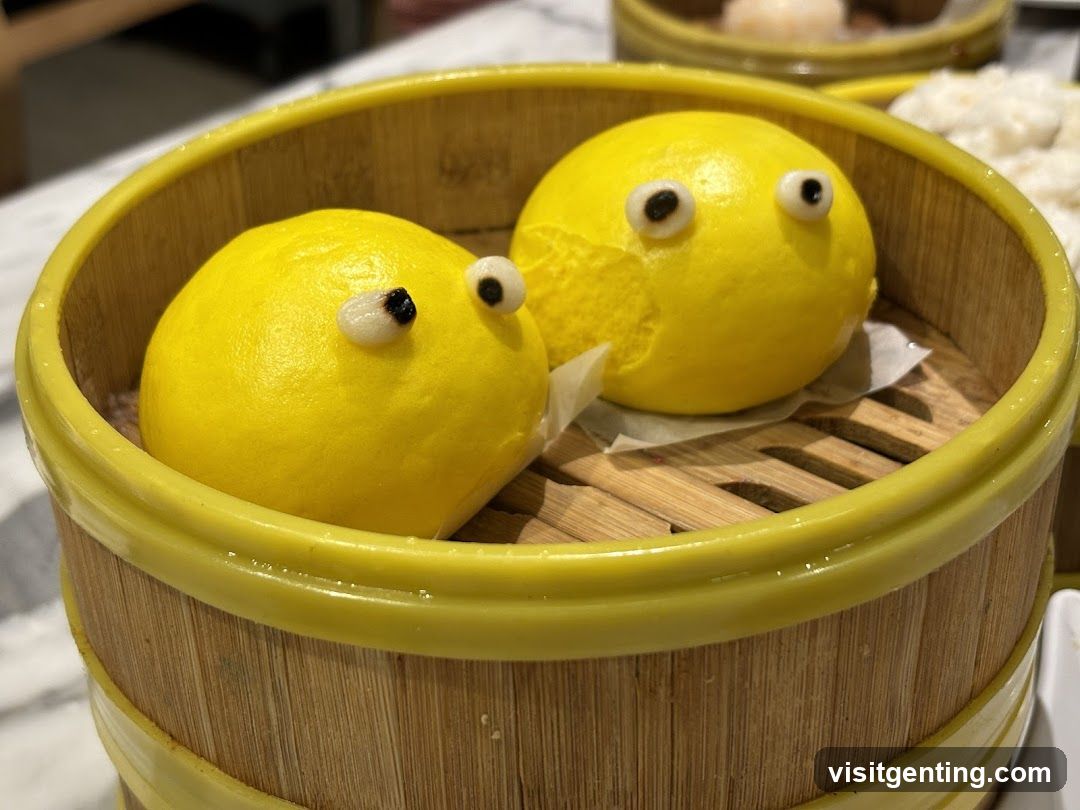 Yellow Steamed Buns in Bamboo Steamer