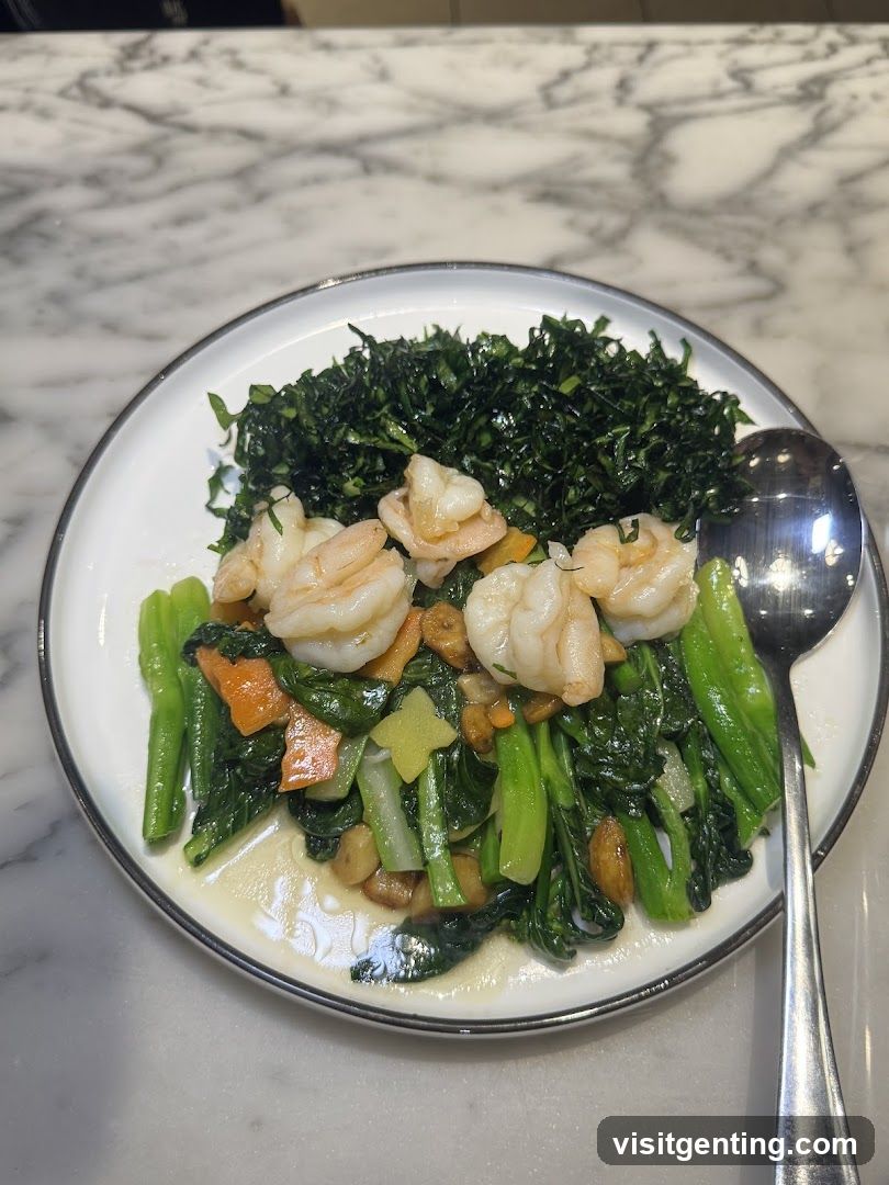 Plate of Stir-Fried Shrimp and Greens