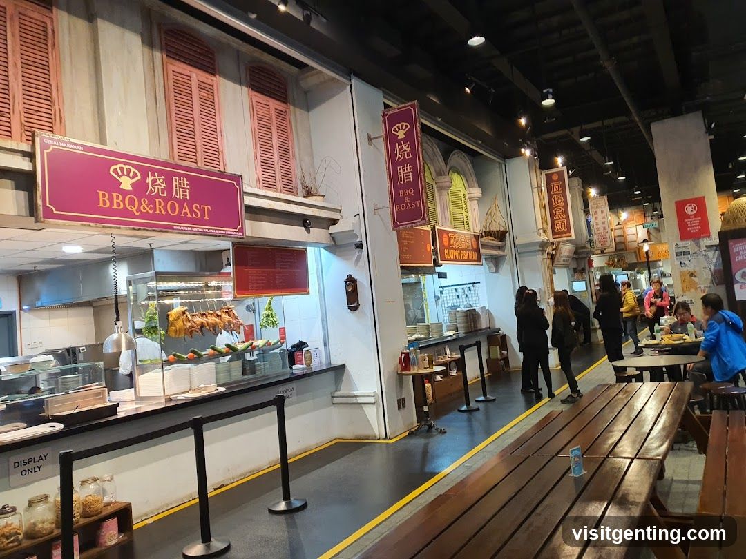 Food court interior with BBQ & Roast stall