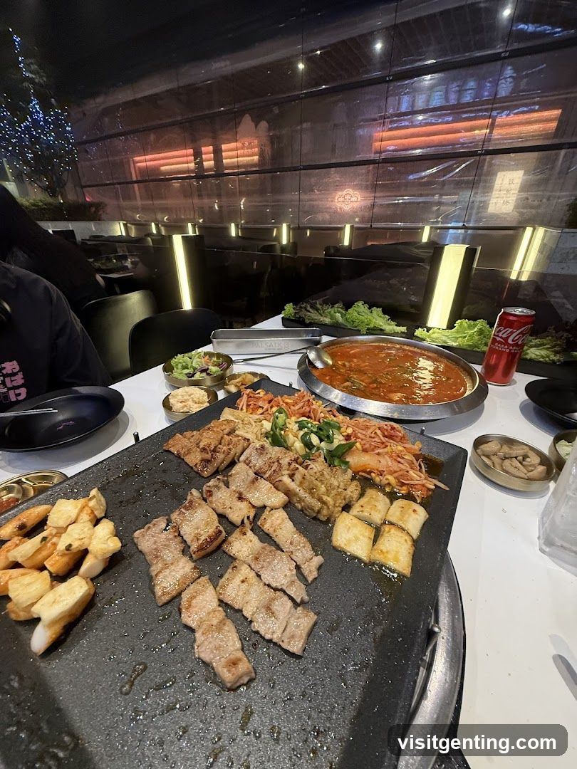Grilled meat and side dishes at a restaurant