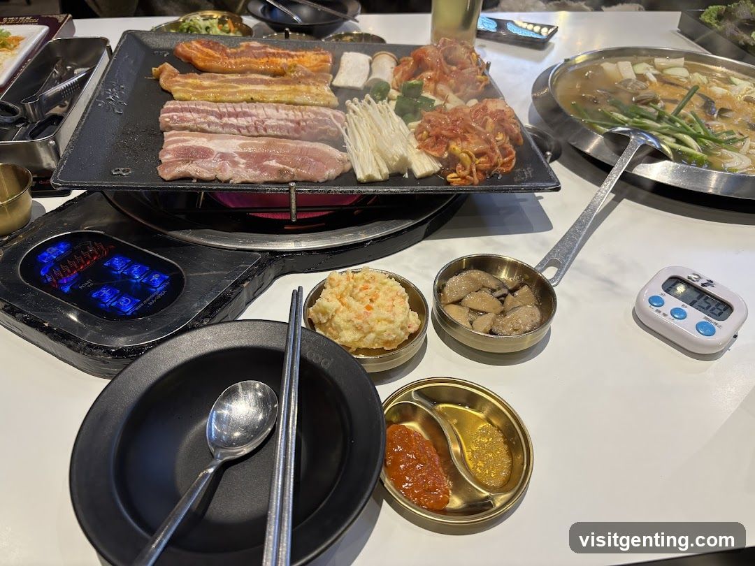 Grilled meat and side dishes at a restaurant