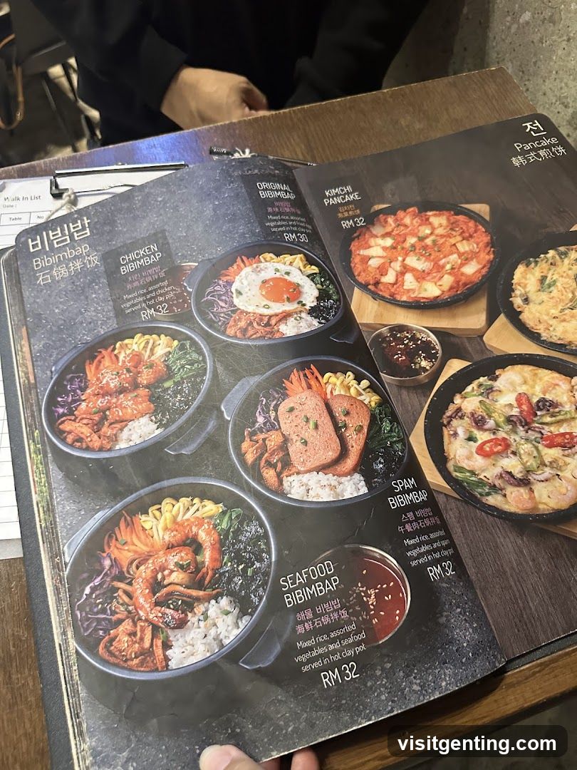 Bibimbap and Pancake Menu