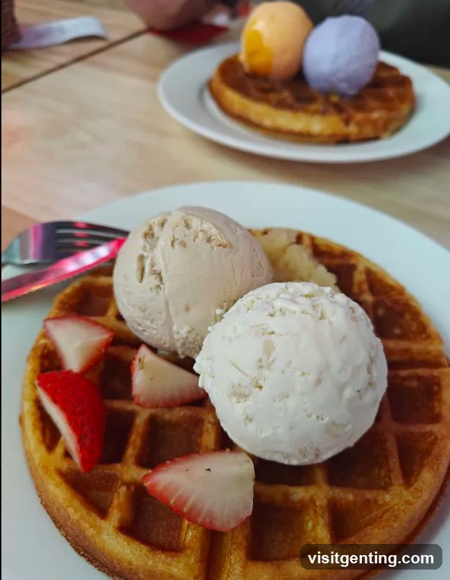 Waffle with Ice Cream and Strawberries