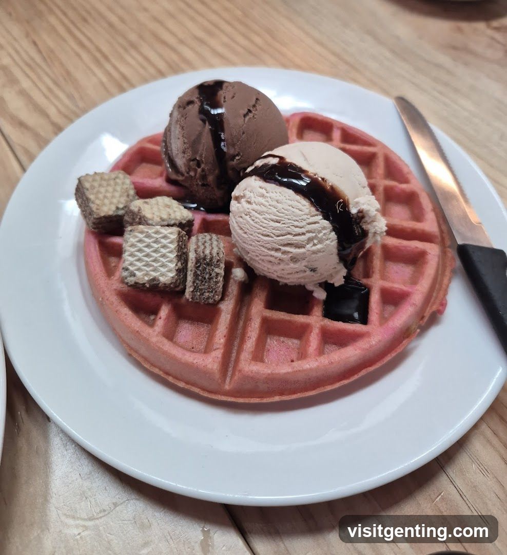 Waffle with Ice Cream and Wafer Crisp