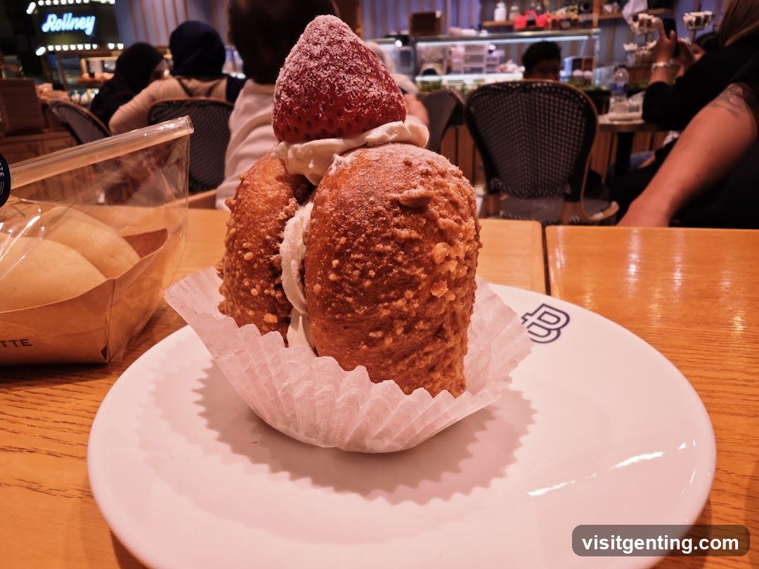 Dessert in café interior
