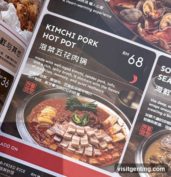 Kimchi Pork Hot Pot Menu