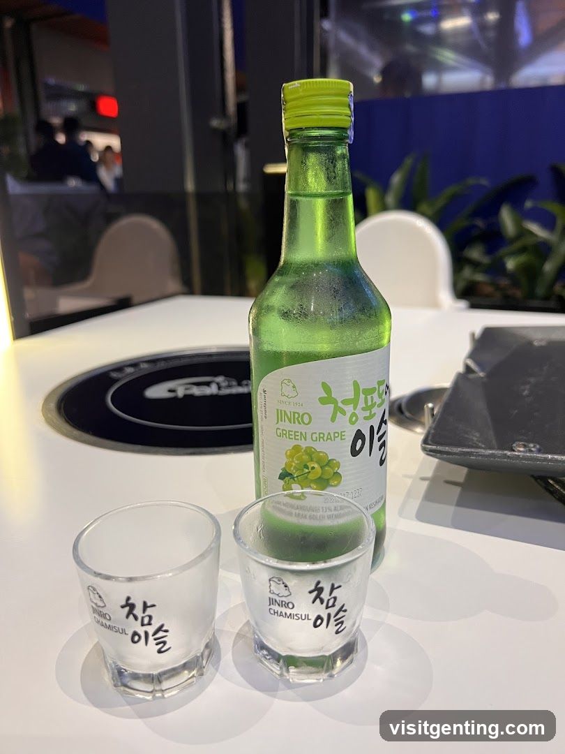 Table Setting with Soju Bottle and Glasses