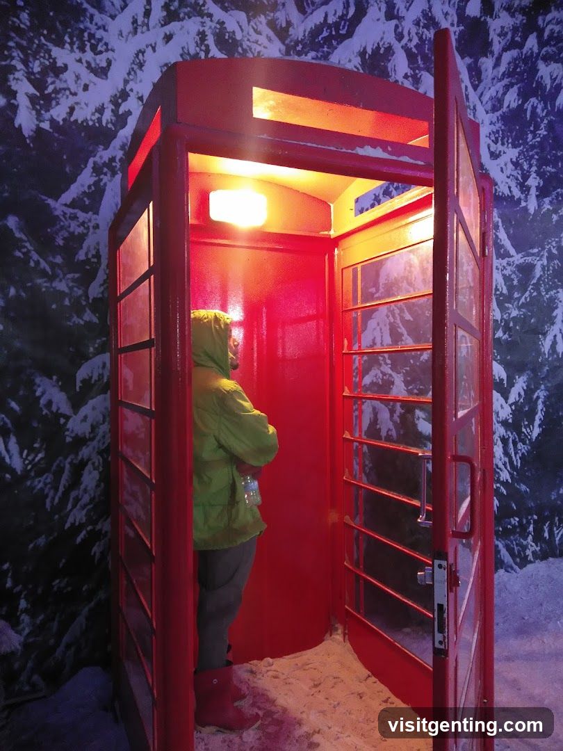 Red Telephone Booth in Snowy Forest