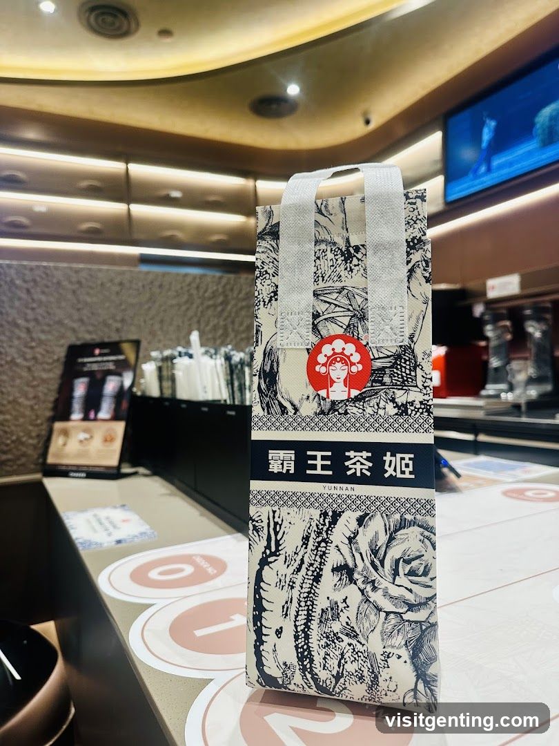 霸王茶姬 branded bag on counter