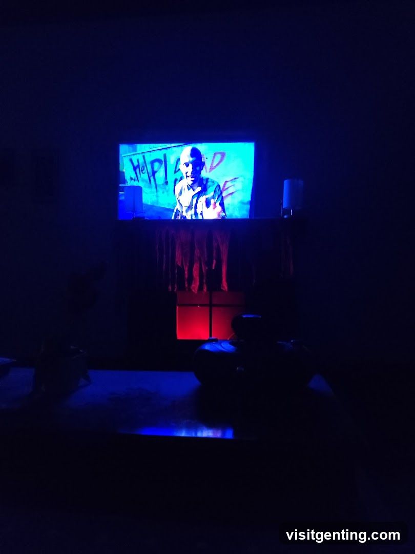 Dark Room with TV Display
