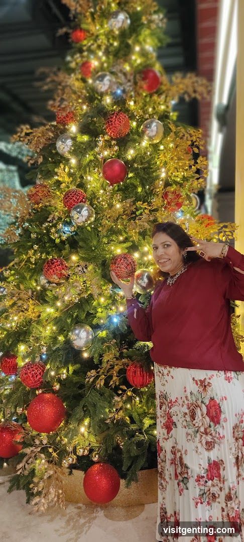 Woman posing with Christmas tree