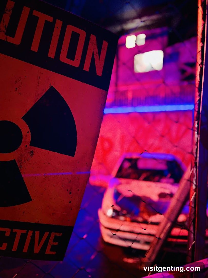 Radiation Warning Sign in Neon-Lit Environment