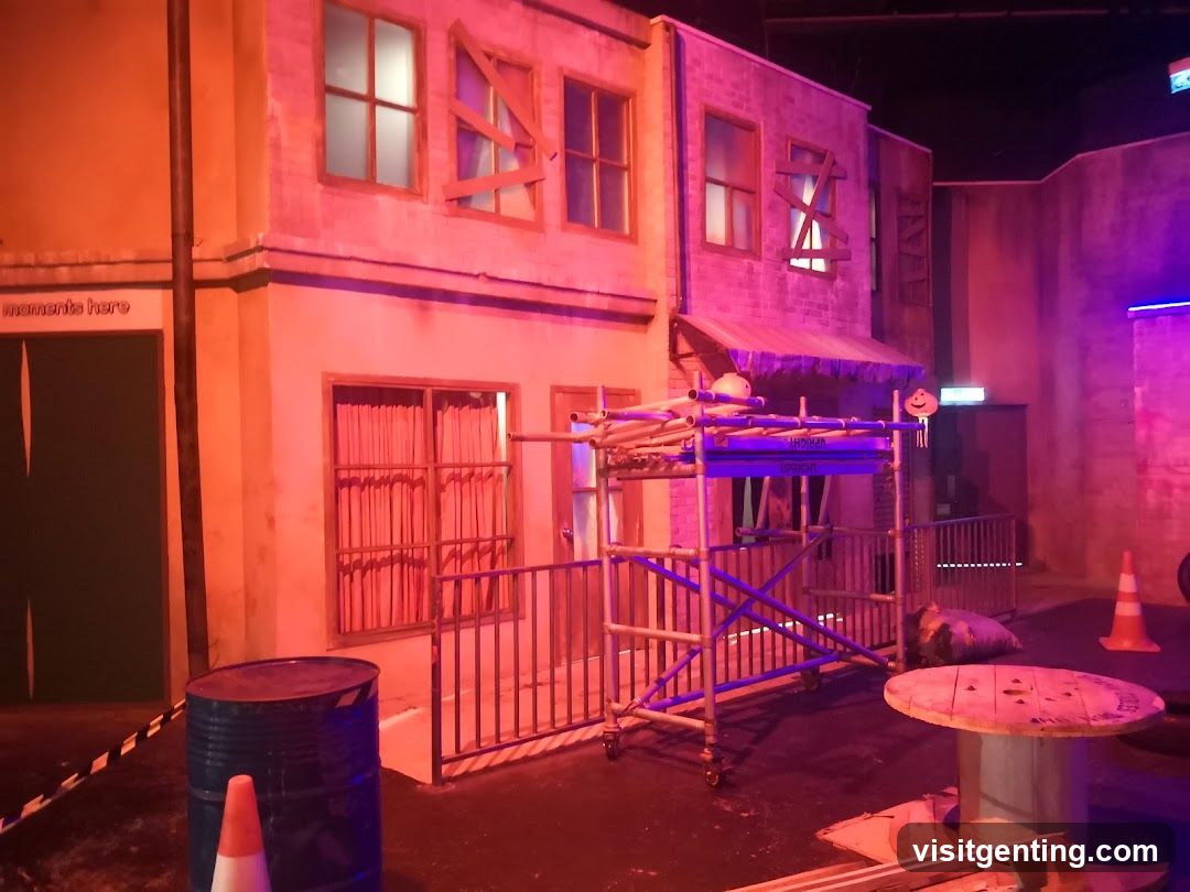 Indoor themed set with construction scaffolding