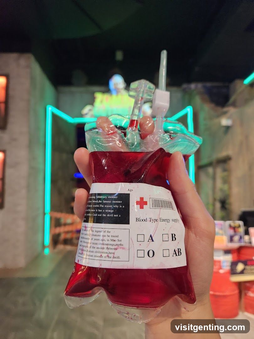 Hand holding blood-type themed drink
