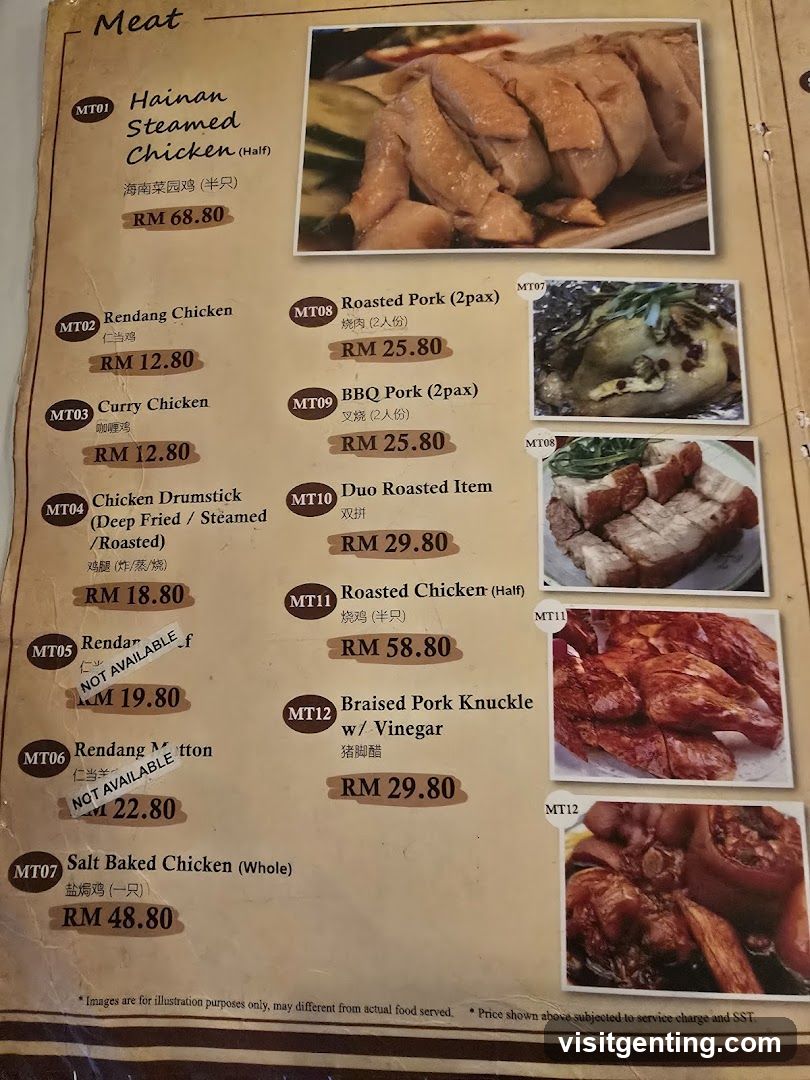 Meat Section of Menu