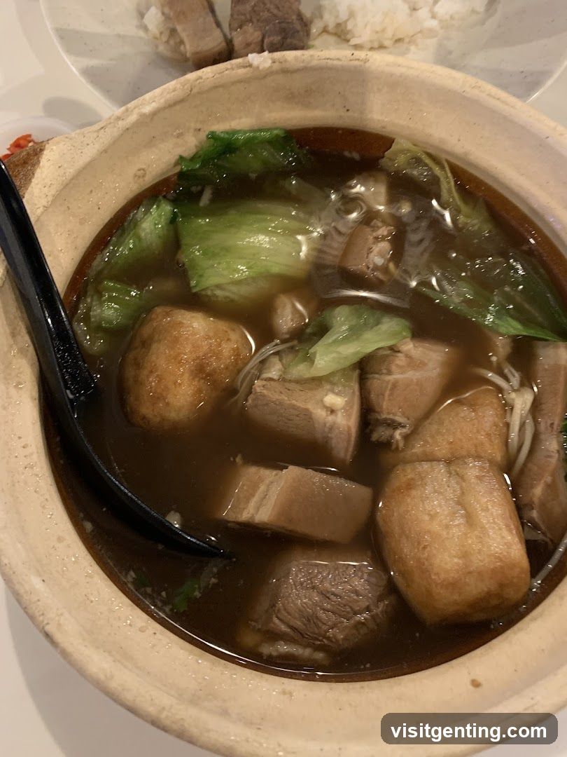 Close-up of a clay pot soup
