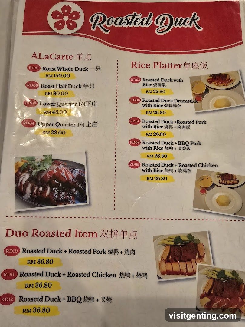 Roasted Duck Menu