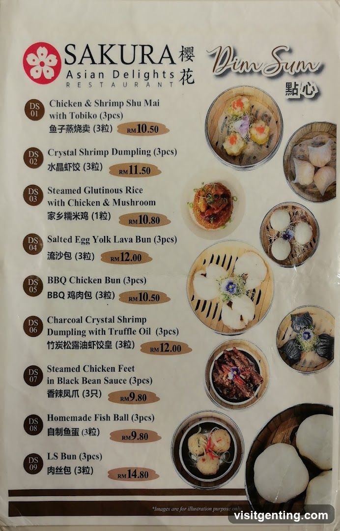 Sakura Asian Delights Restaurant Dim Sum Menu