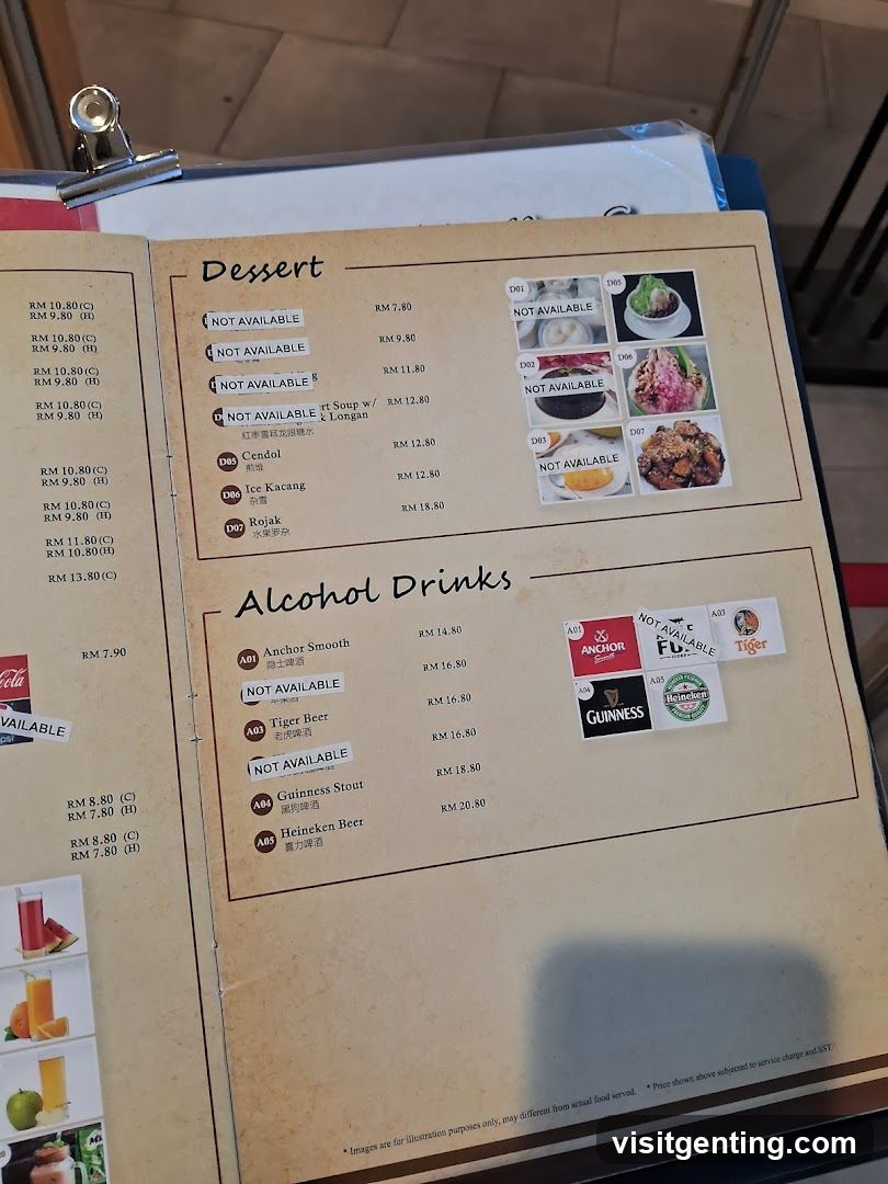 Dessert and Alcohol Drinks Menu