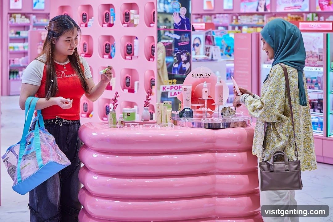 Inside a pink-themed cosmetics store