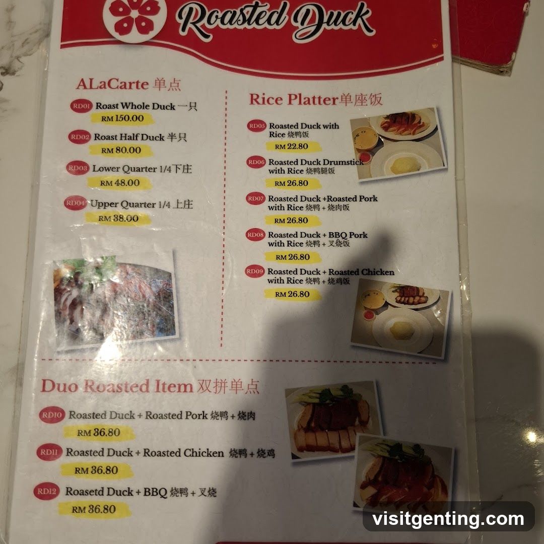 Roasted Duck Menu