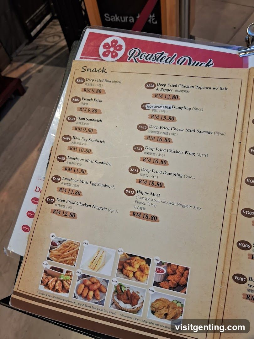 Roasted Duck Snack Menu