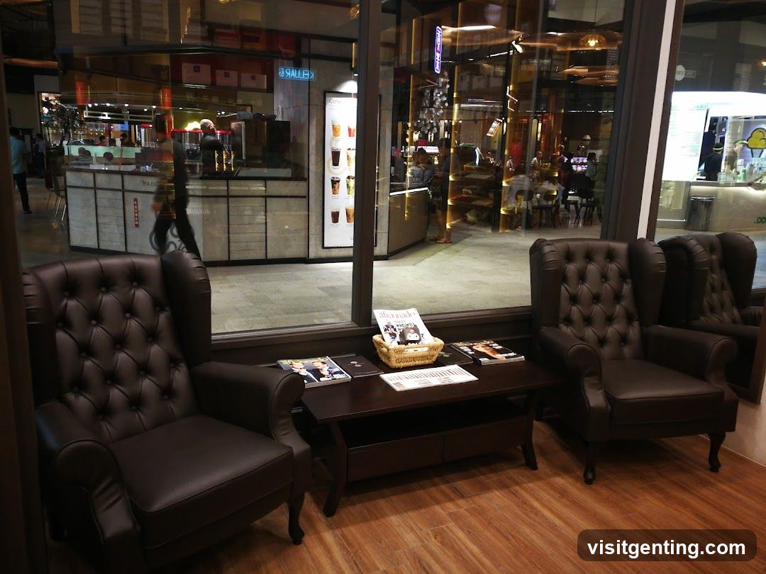 Interior lounge area with view of storefront