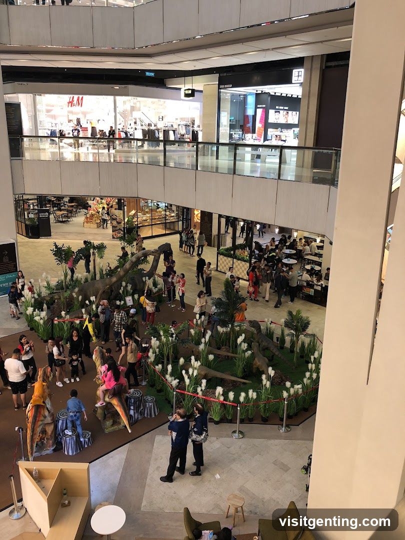 Shopping Mall Interior with Dinosaur Exhibit
