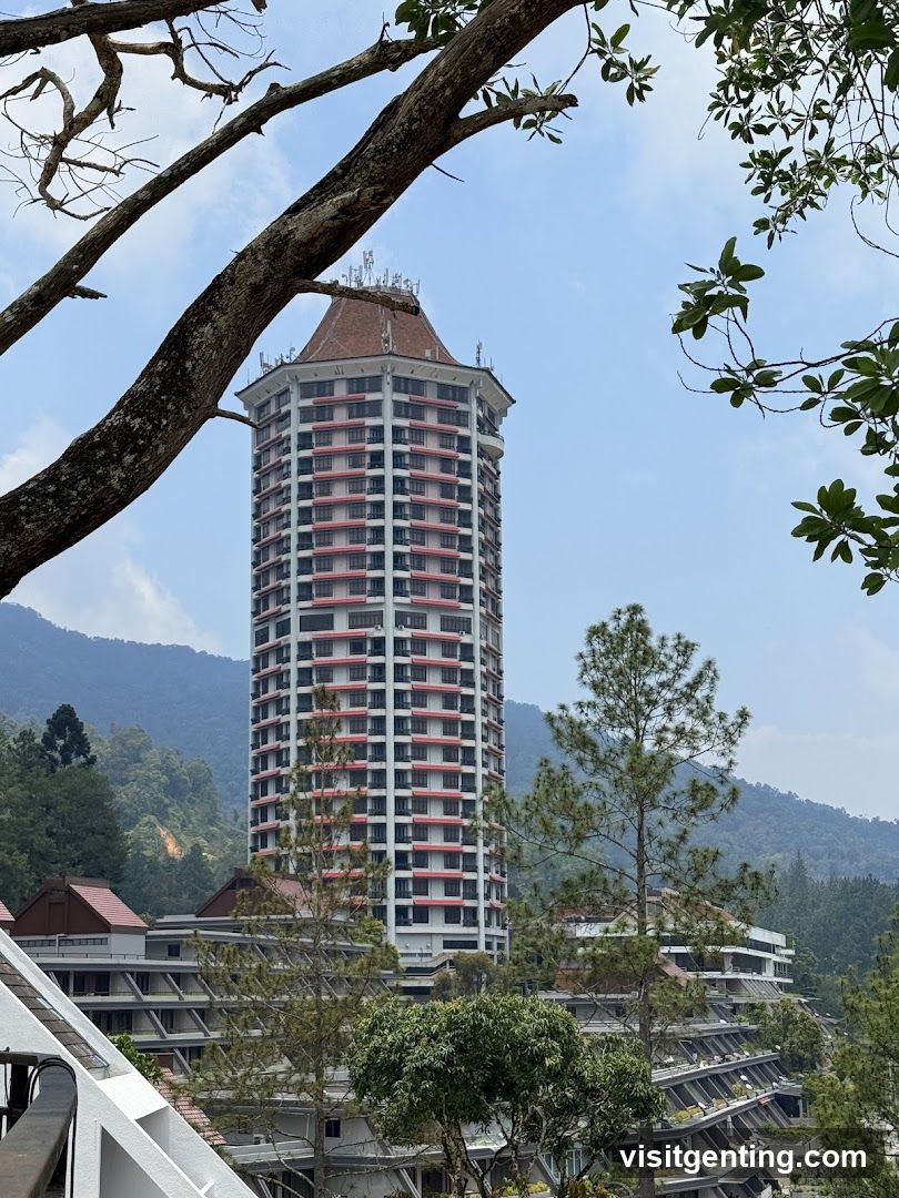 High-rise building with mountain backdrop