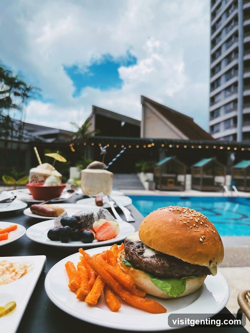 Outdoor dining by pool
