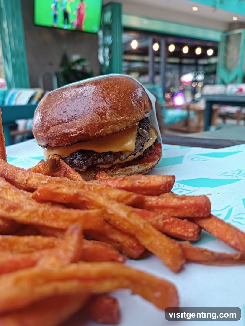 Burger and fries at restaurant