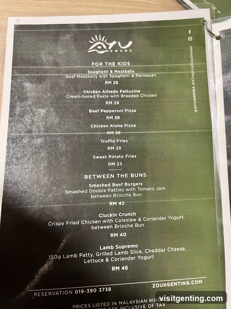 Ayawana Menu