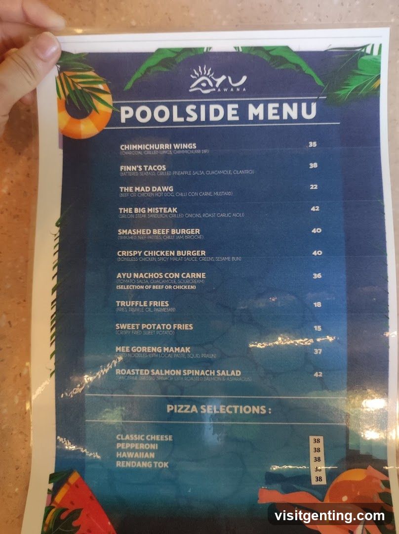 Ayuna Poolside Menu