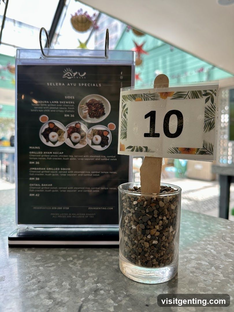 Table number and menu display at restaurant