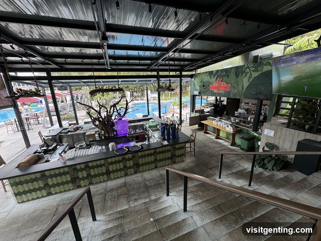 Indoor Lounge Area with Bar and Pool View