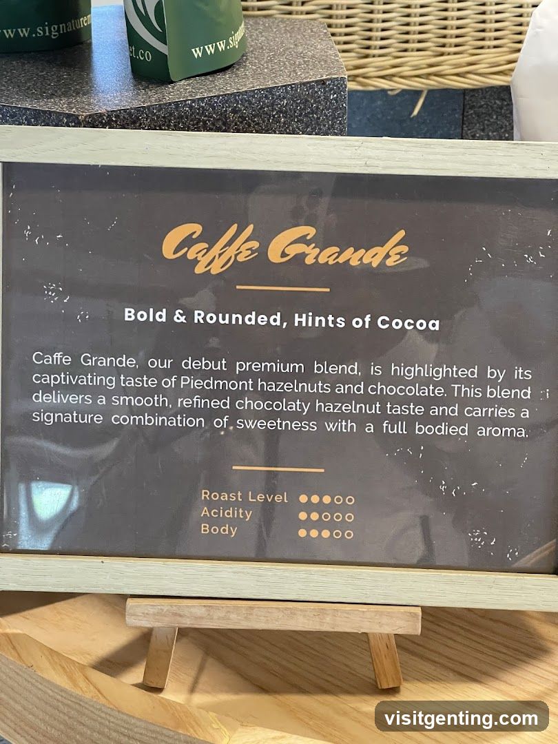 Caffe Grande Coffee Blend Description Board