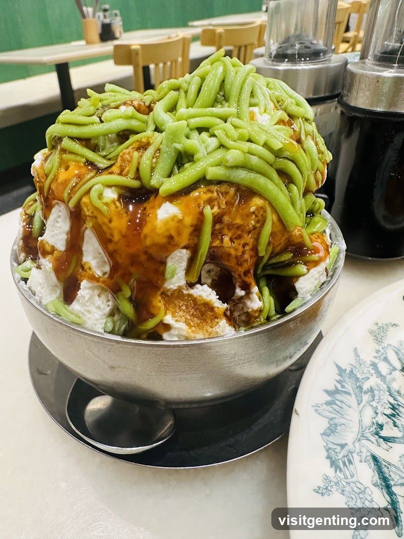 Ice dessert in metal bowl