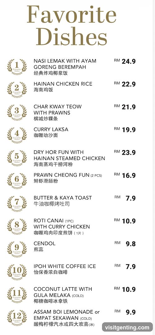 Favorite Dishes Menu
