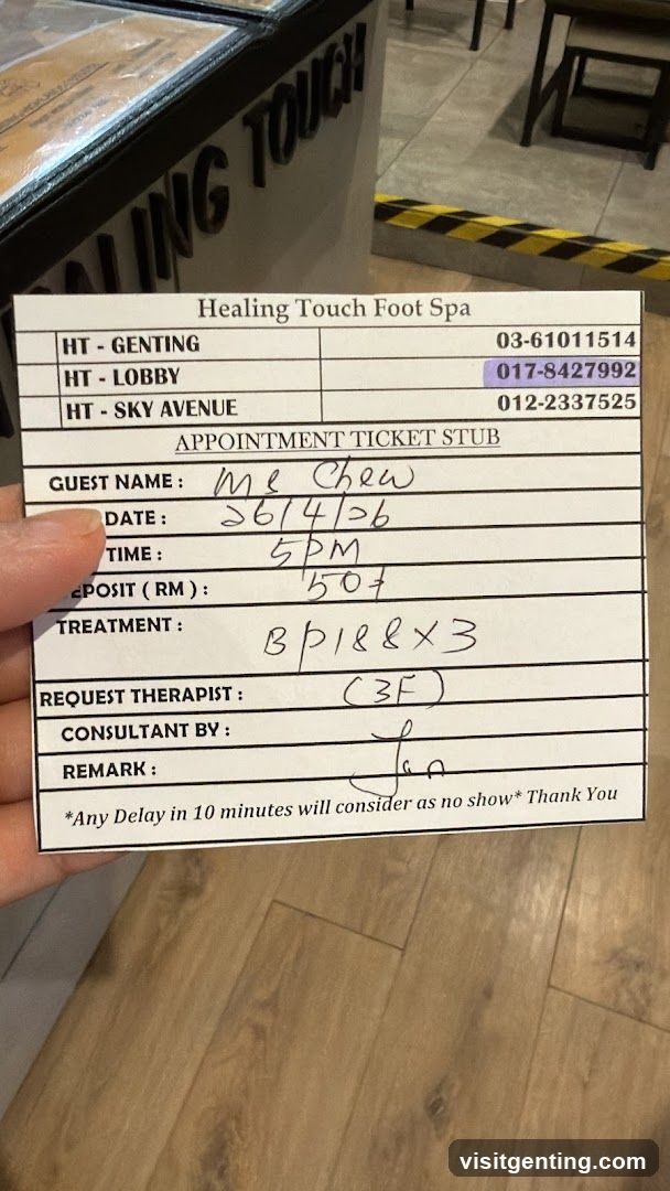 Healing Touch Foot Spa Appointment Ticket