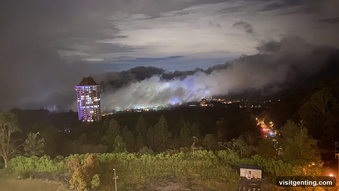 Nighttime Mountain View with Illuminated Building