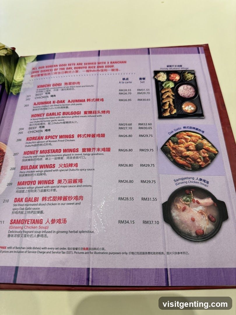 Korean Gogi Sets Menu