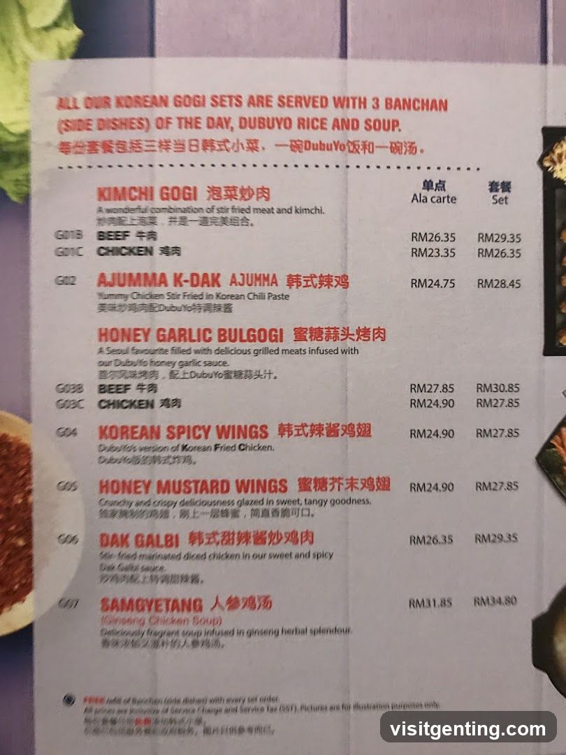 Korean Gogi Sets Menu