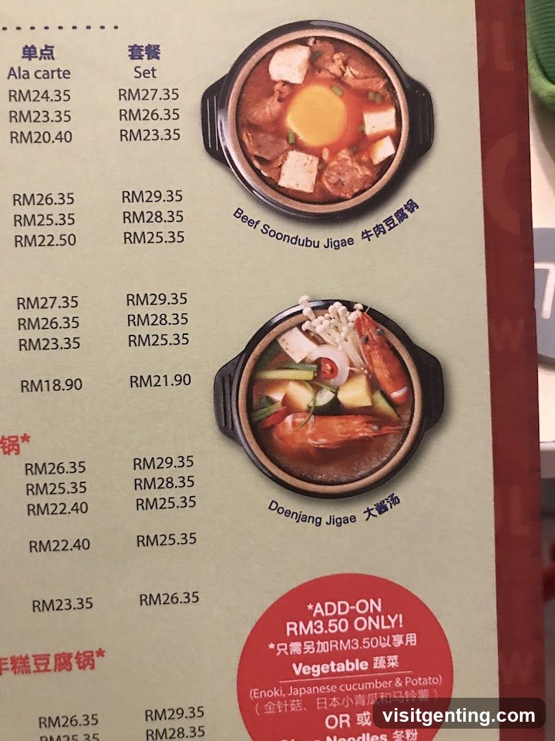 Korean Jigae Menu