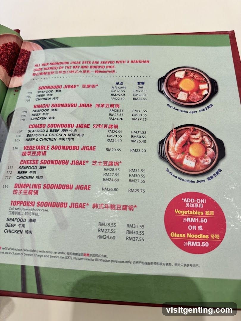 Soondubu Jigae Menu