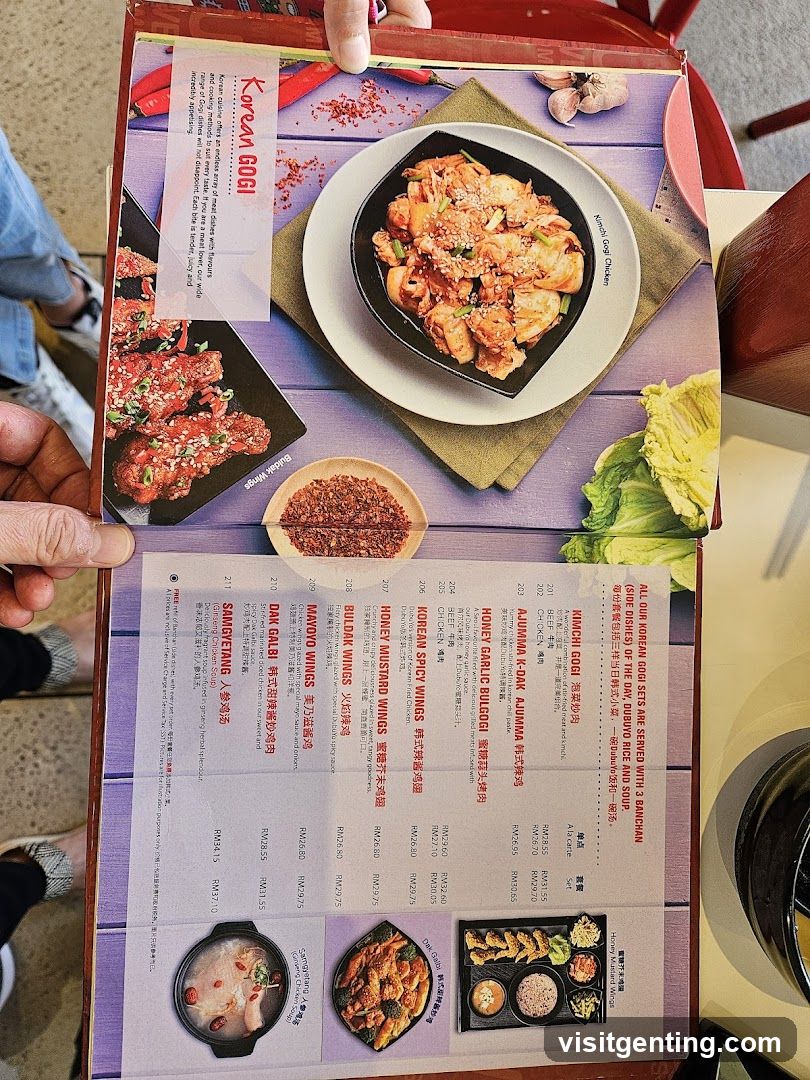 Korean Gogi Menu