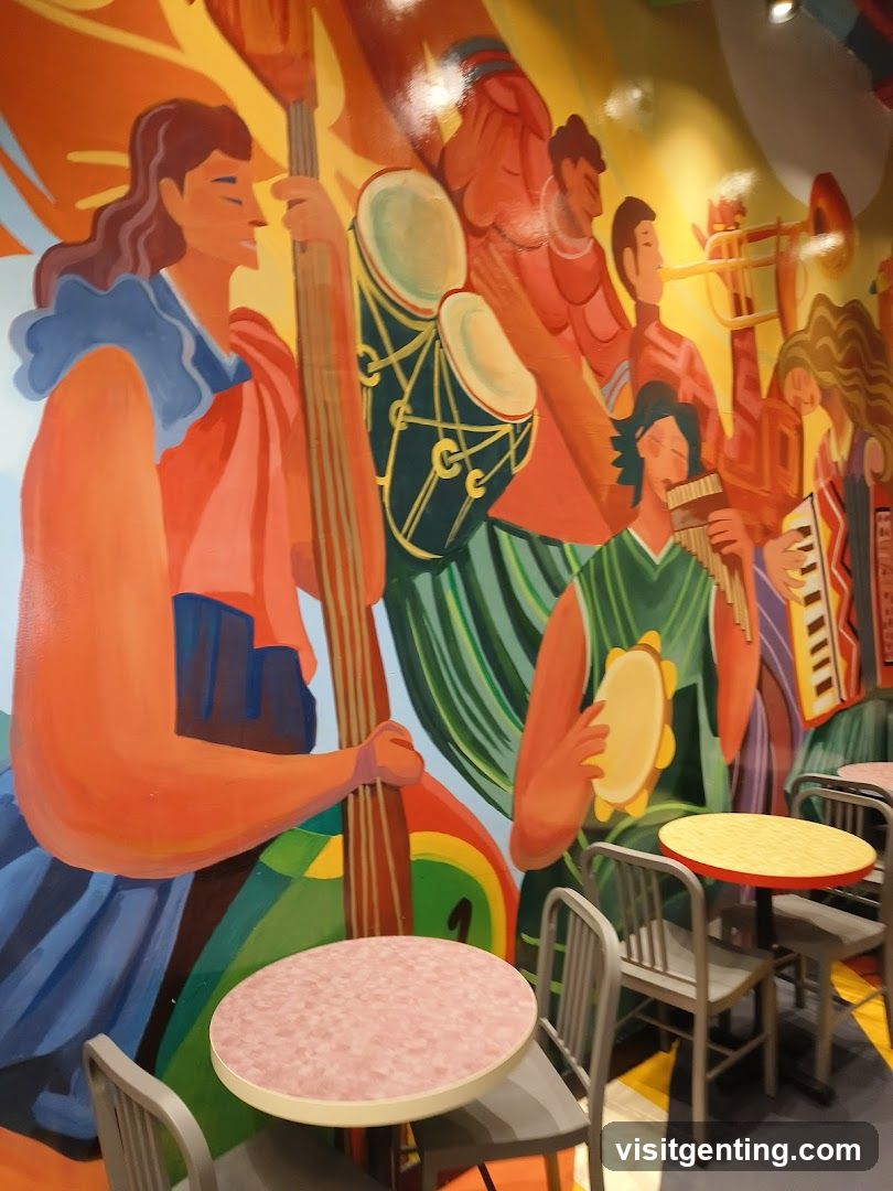 Interior mural with seating area