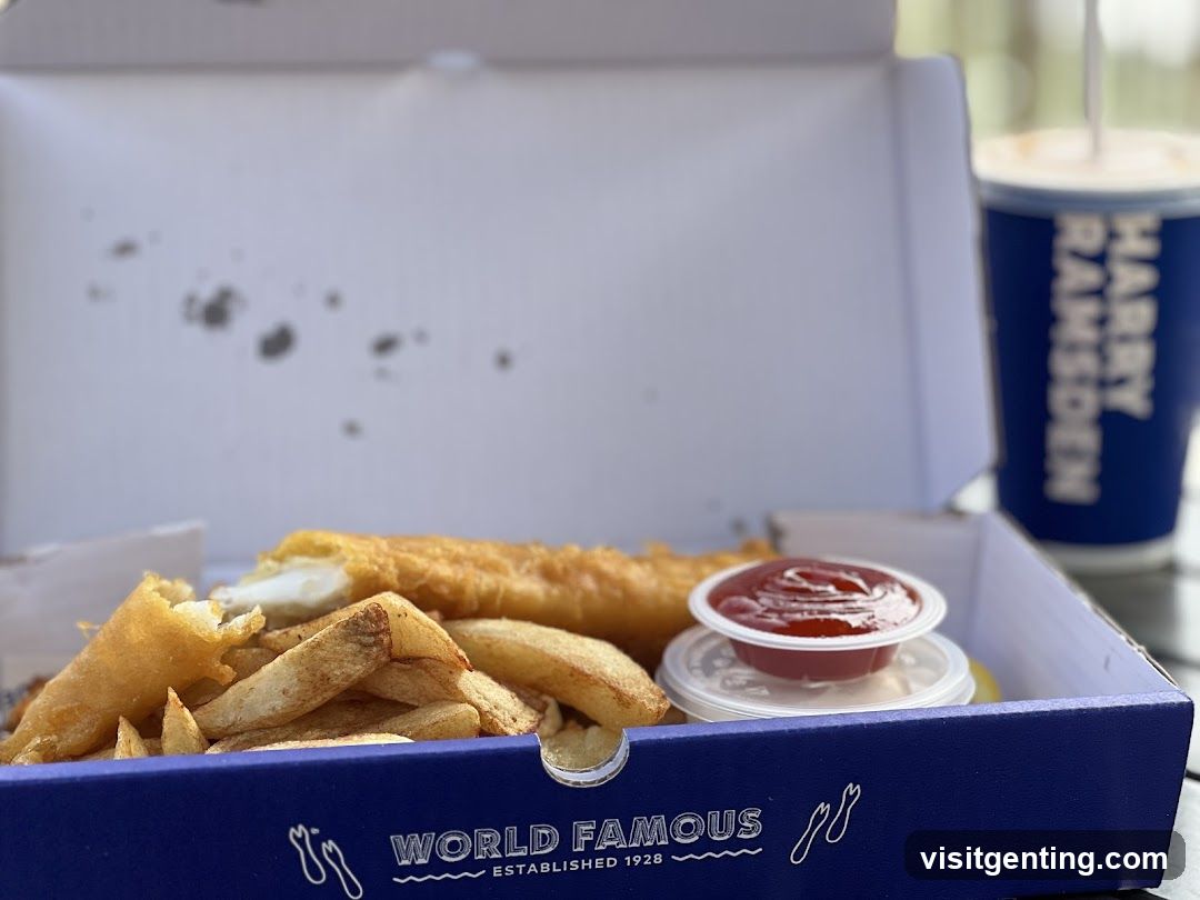 Fish and chips meal with drink