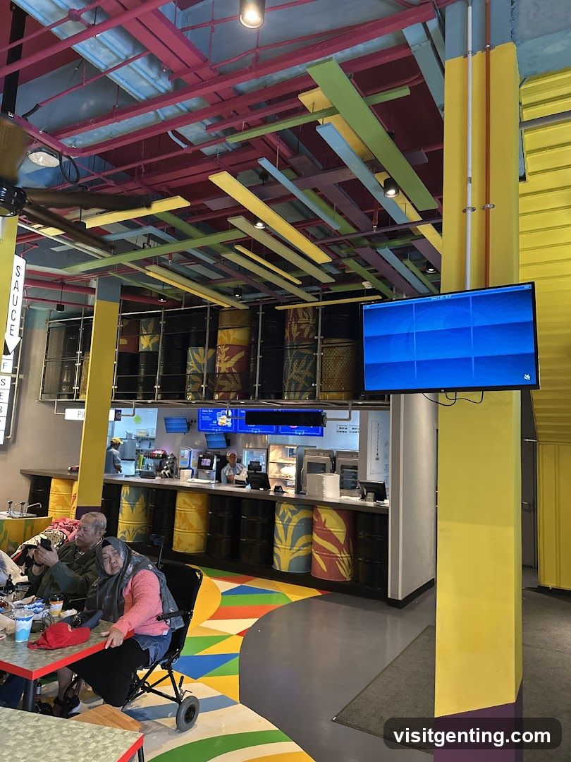 Interior of a colorful food establishment